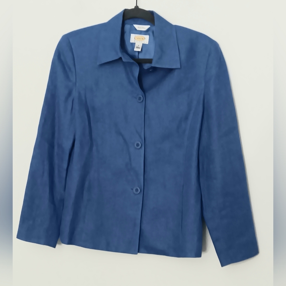 Talbots Blazer Women's Size 6P Blue Irish Linen Button Up Jacket Pre-owned